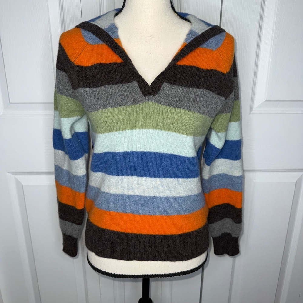 Old Navy Striped Hooded Wool Blend Sweater Orange Blue‎ Green Brown Fits Small
